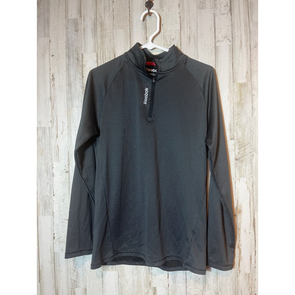 Reebox‎ Speedwick Quarter Zip Active Pullover Shirt Mens Small Black Striped
